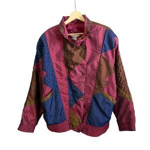 Vintage 80s Multicolor Colorblock Geometric Windbreaker Bomber Jacket XL Sports